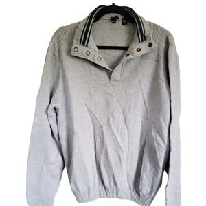 BOSS Hugo Boss Gray‎ Button Mock Neck Long Sleeve Pullover Sweater Men's Wool